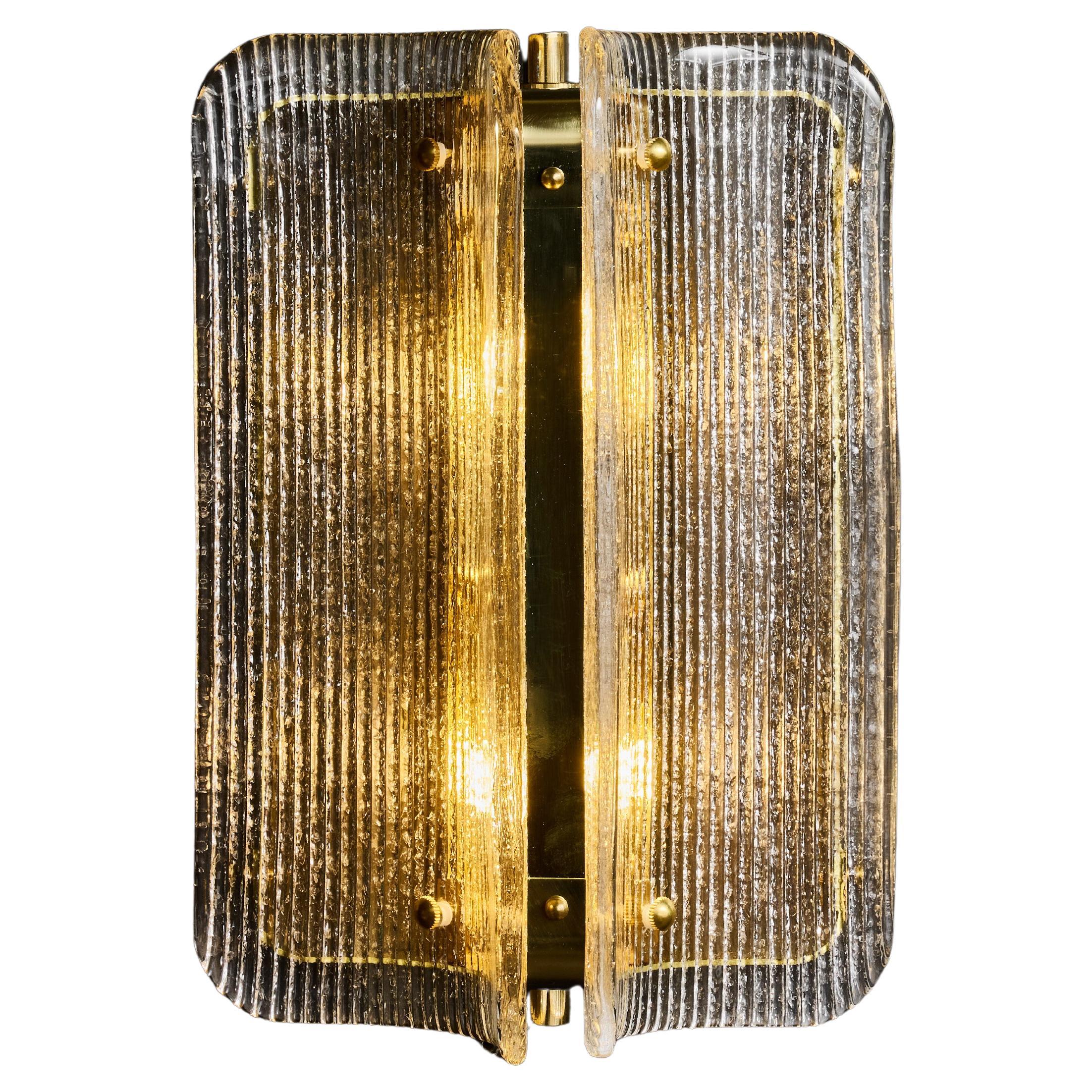 Small Textured Clear Murano Glass and Brass Wall Sconces
