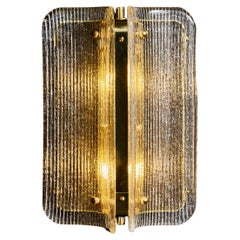 Small Textured Clear Murano Glass and Brass Wall Sconces