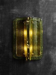 Small Textured Green Murano Glass and Brass Wall Sconces