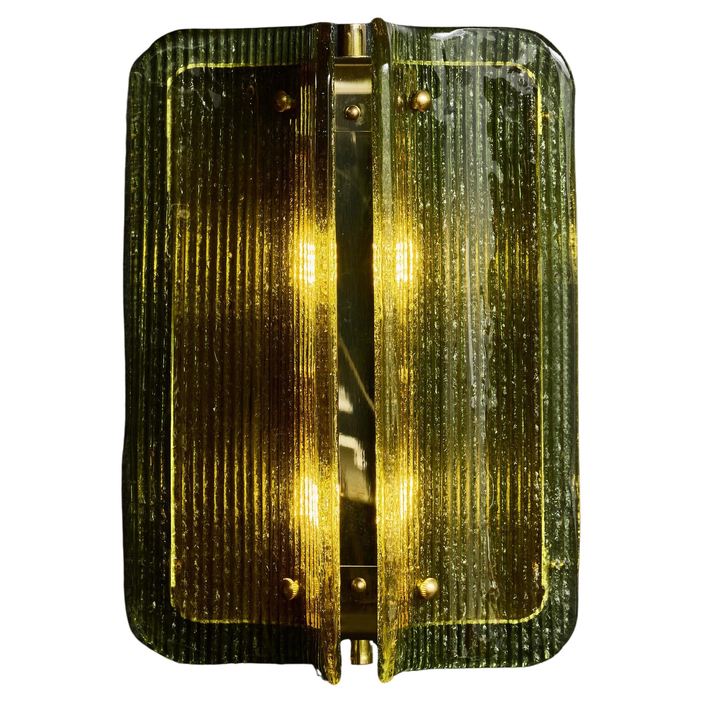 Small Textured Green Murano Glass and Brass Wall Sconces