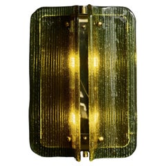 Small Textured Green Murano Glass and Brass Wall Sconces