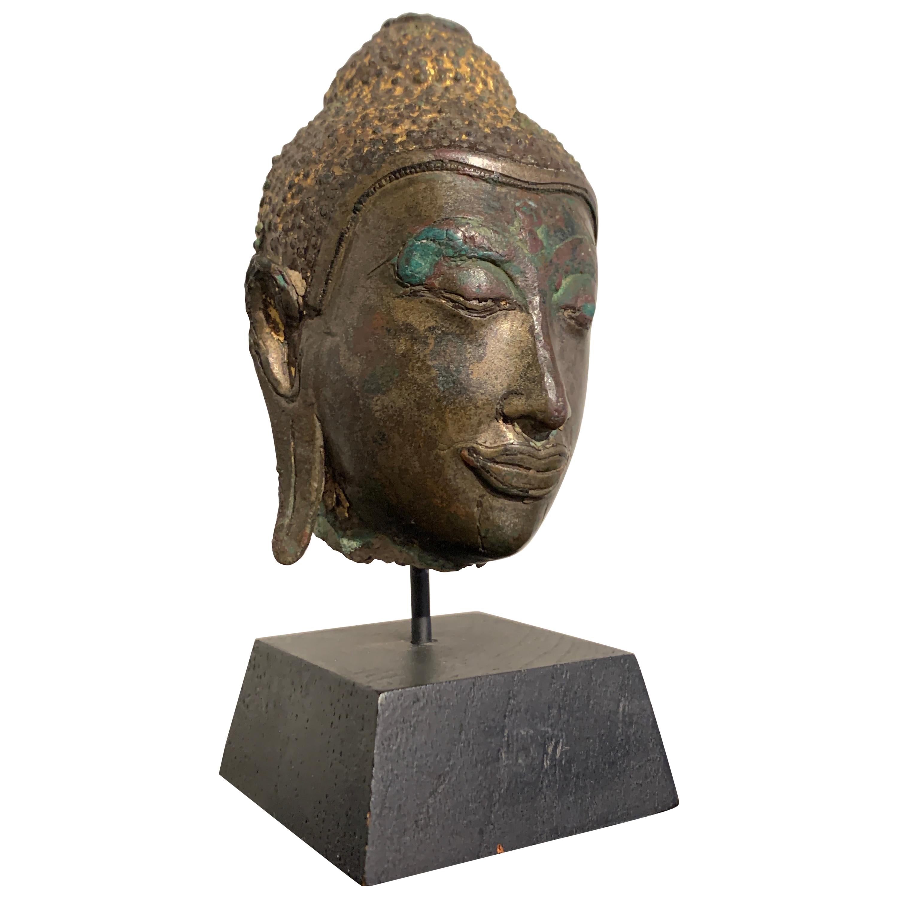 Small Thai Ayutthaya U Thong Style Bronze Buddha Head, 14th-15th Century