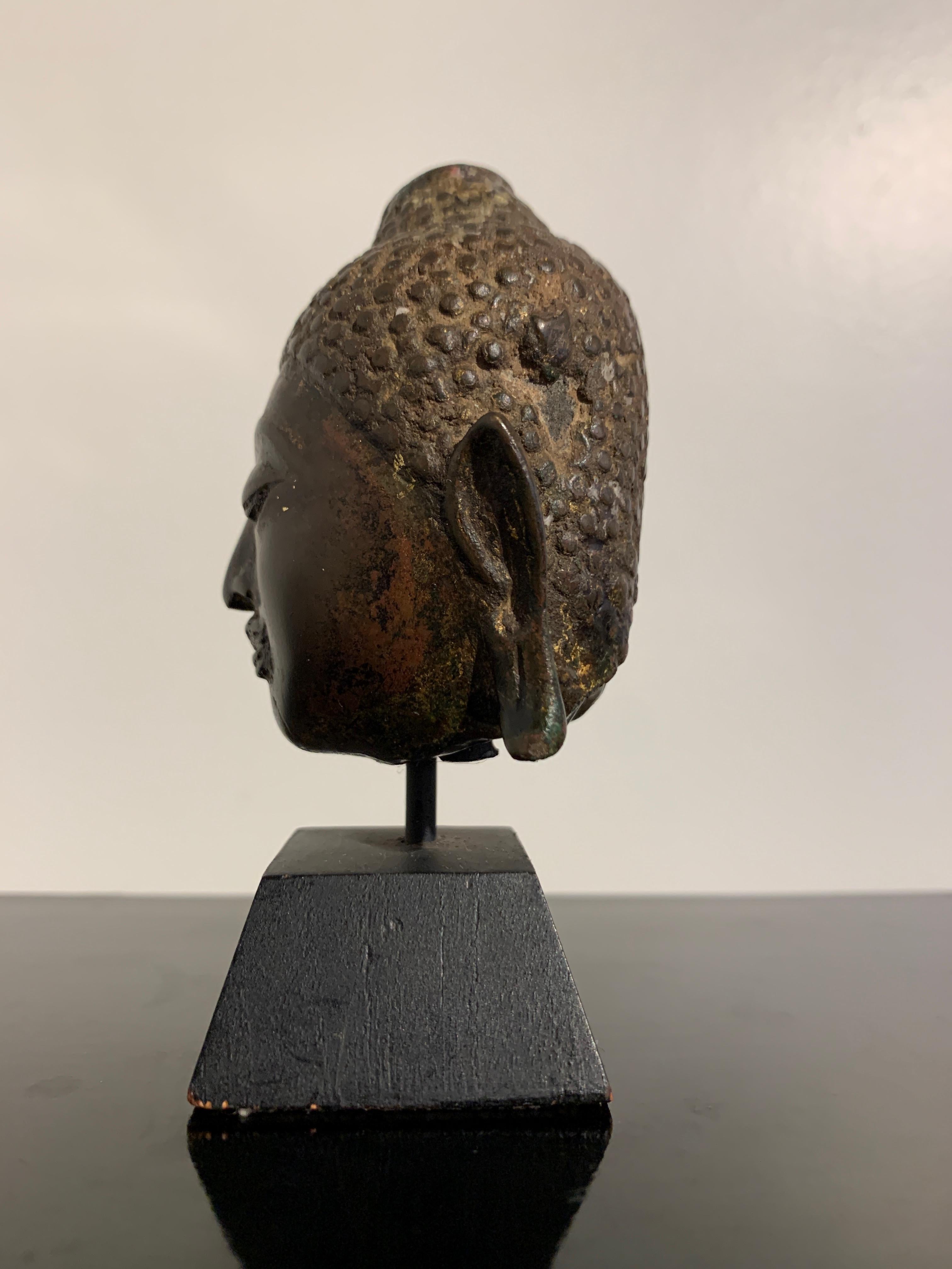 18th Century and Earlier Small Thai Chiang Saen Bronze Head of the Buddha, 16th Century For Sale