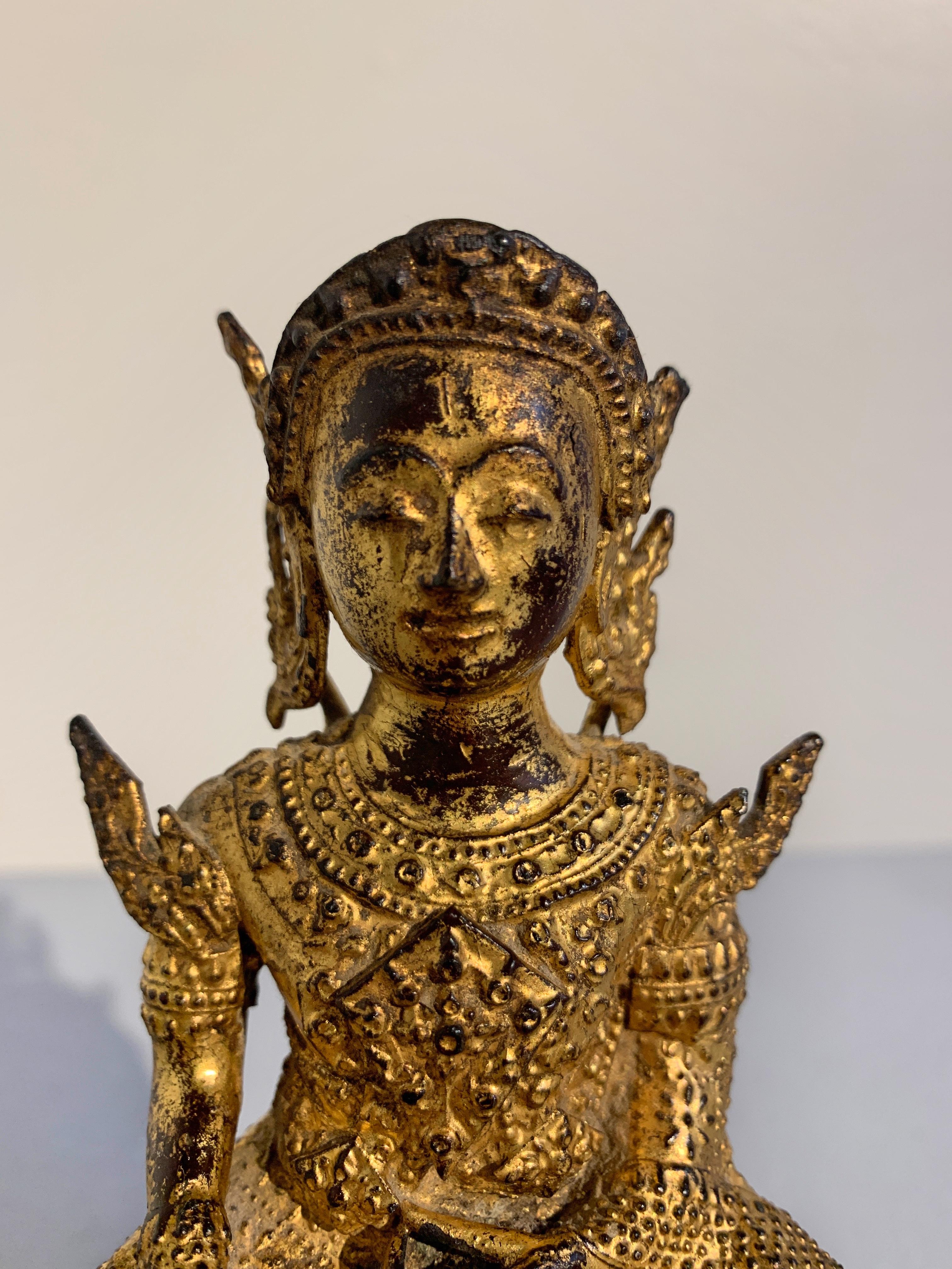 Small Thai Rattanakosin Gilt Bronze Buddha in Royal Attire, 19th Century 2