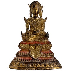 Small Thai Rattanakosin Gilt Bronze Buddha in Royal Attire, 19th Century