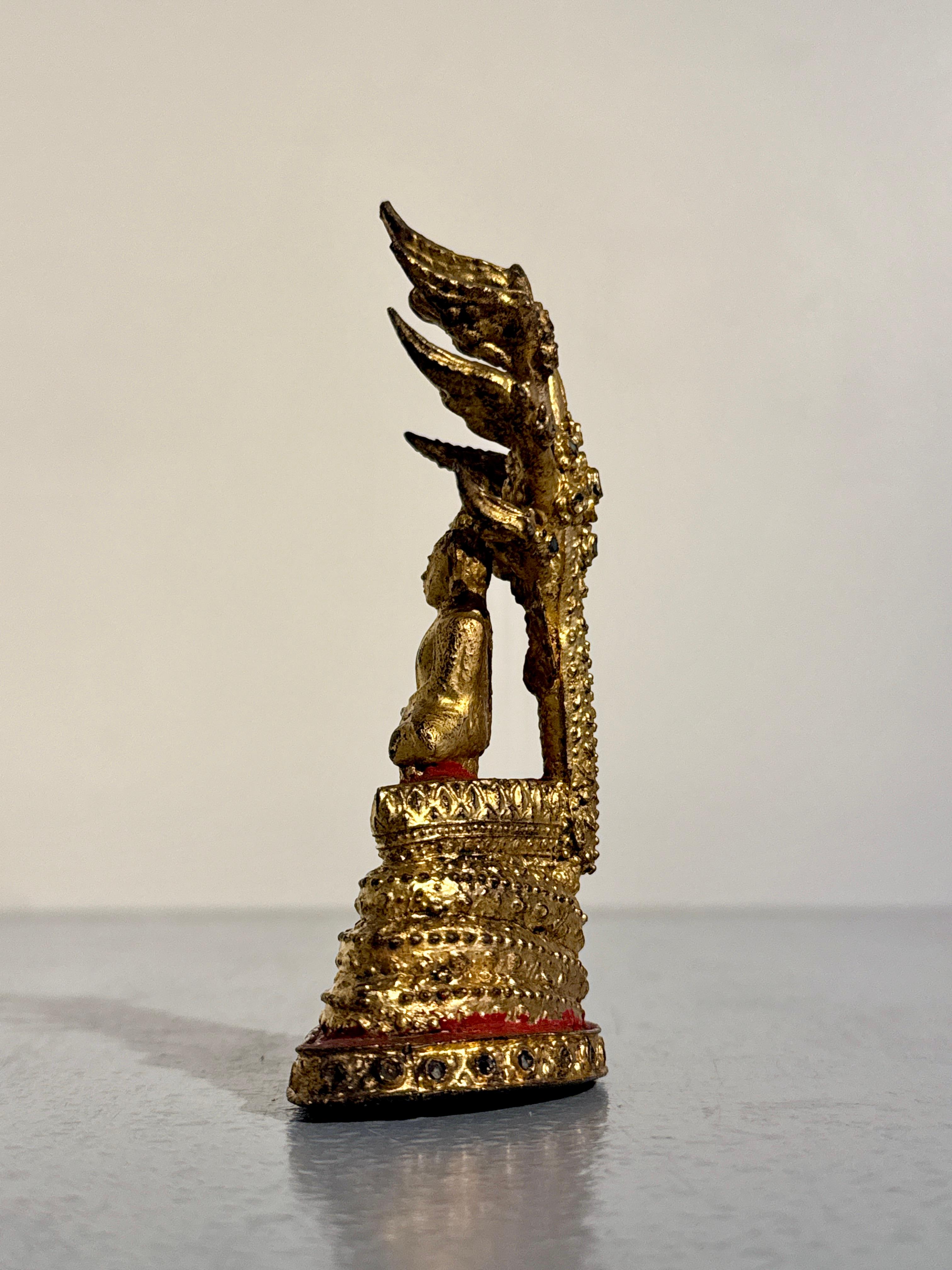 Early 20th Century Small Thai Rattanakosin Gilt Bronze Buddha Sheltered by Naga, Muchalinda, c 1900 For Sale
