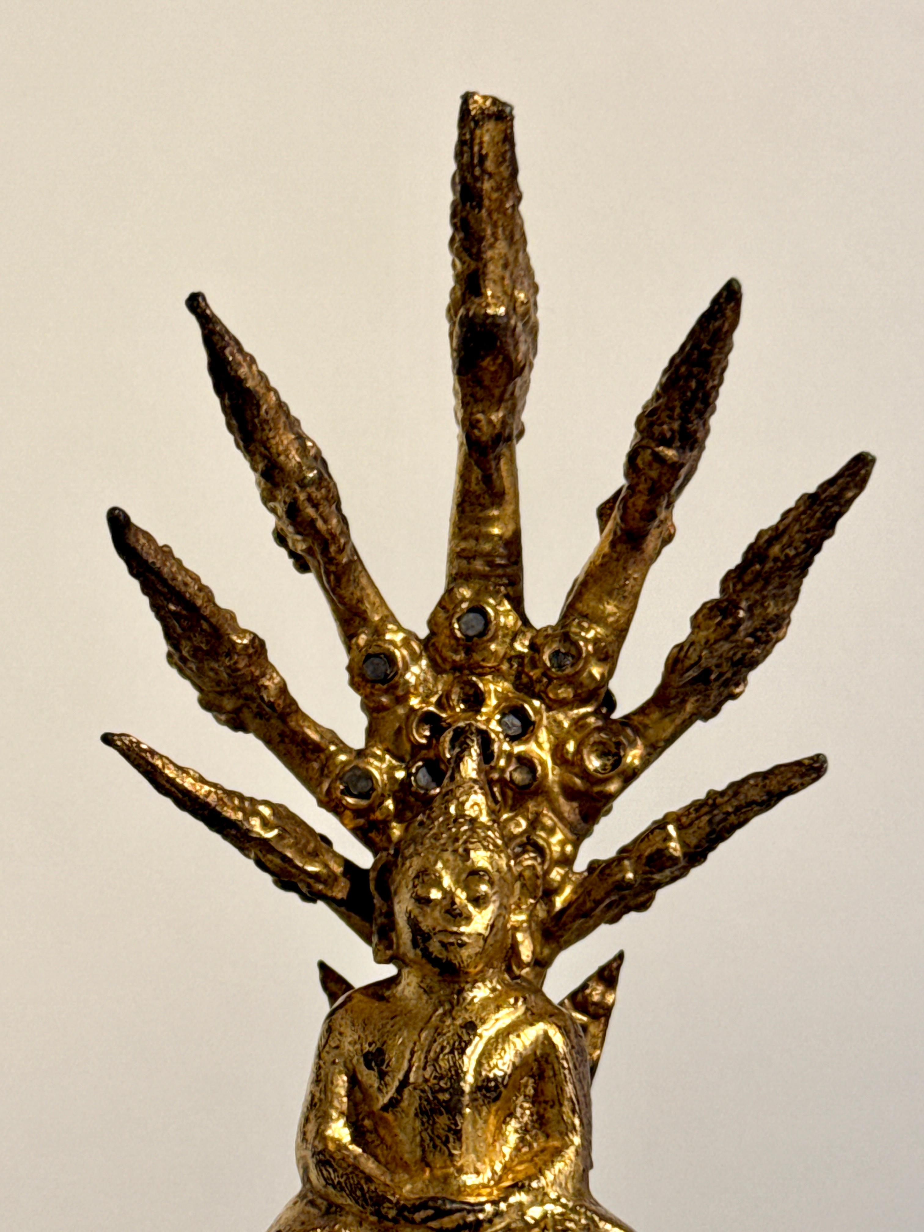 Small Thai Rattanakosin Gilt Bronze Buddha Sheltered by Naga, Muchalinda, c 1900 For Sale 3