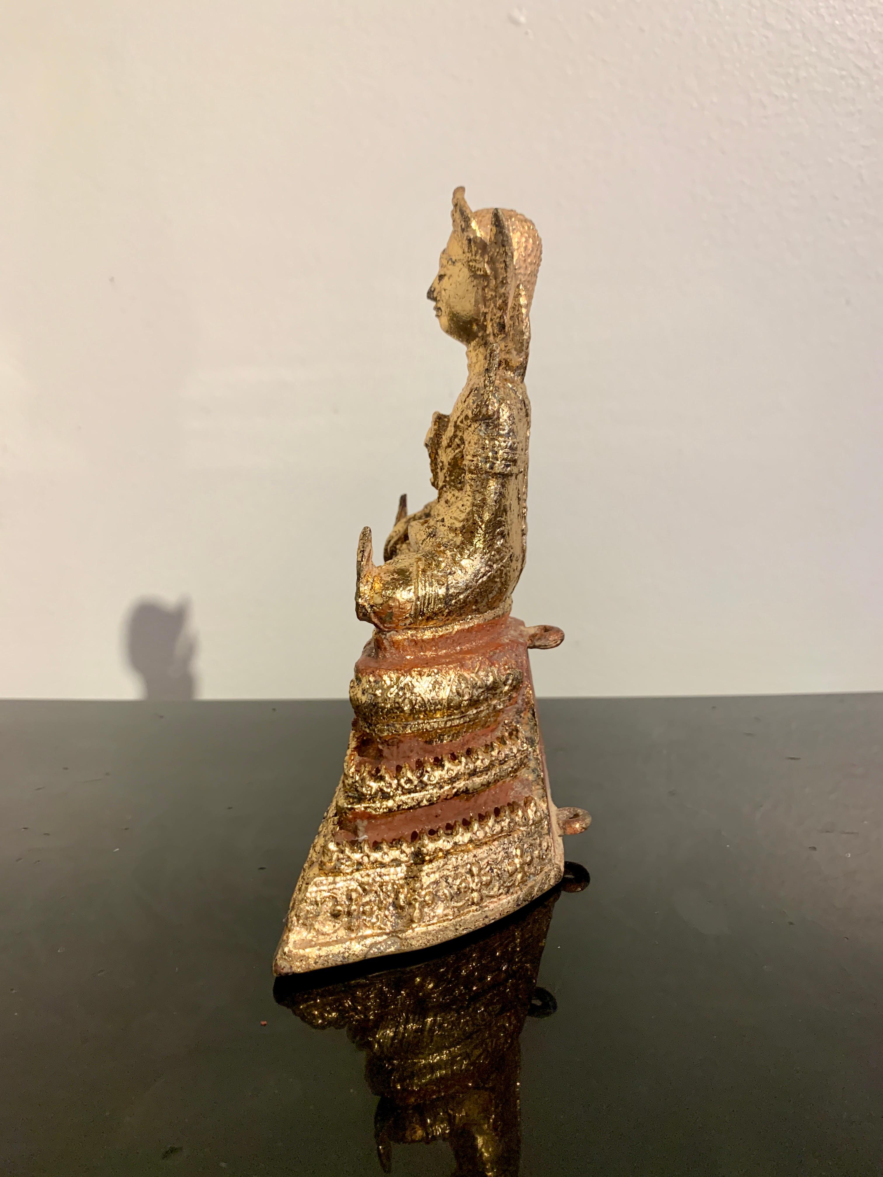 Small Thai Rattanakosin Gilt Bronze Phra Malai, Late 19th Century, Thailand 2