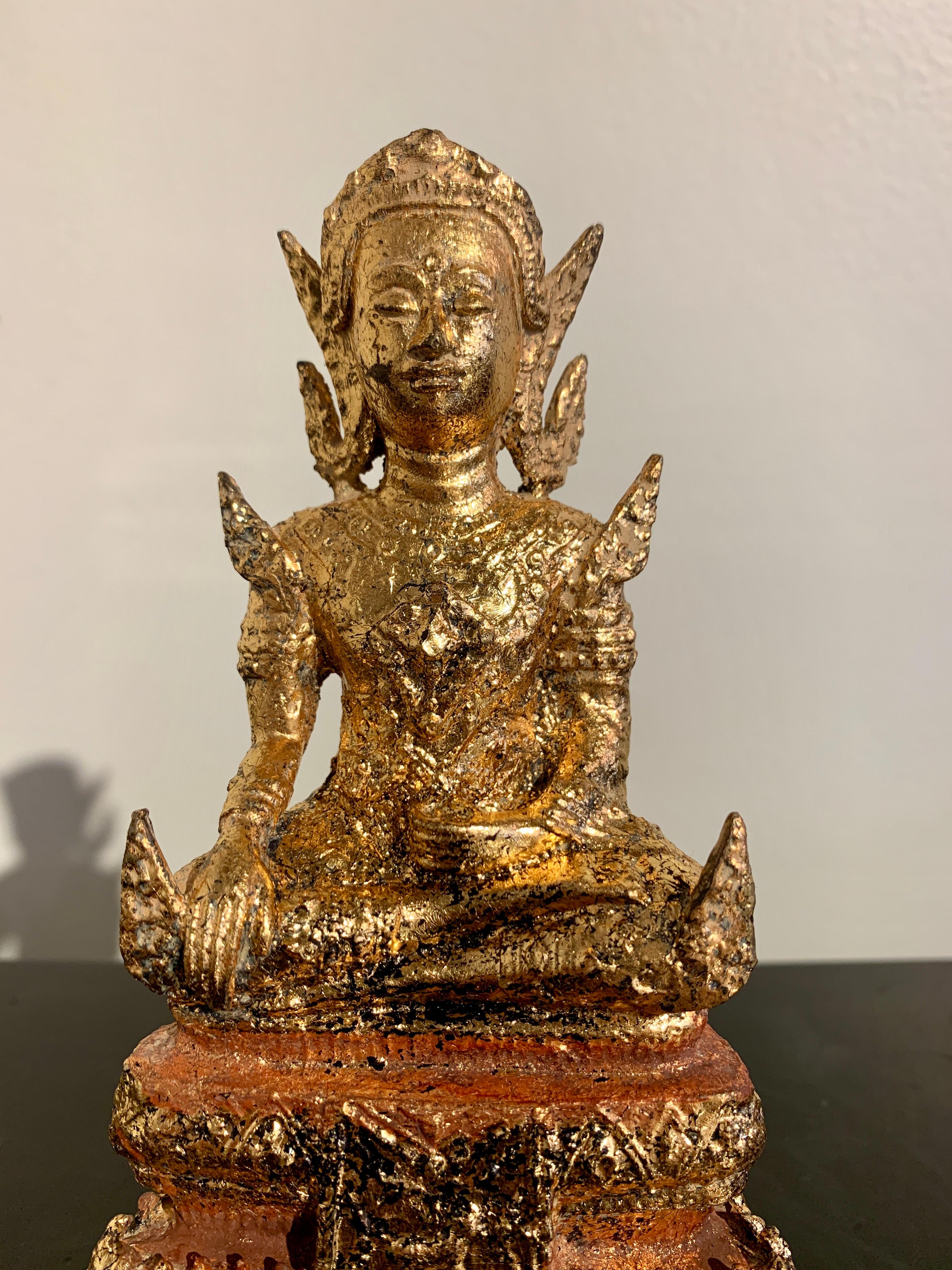 Small Thai Rattanakosin Gilt Bronze Phra Malai, Late 19th Century, Thailand 4