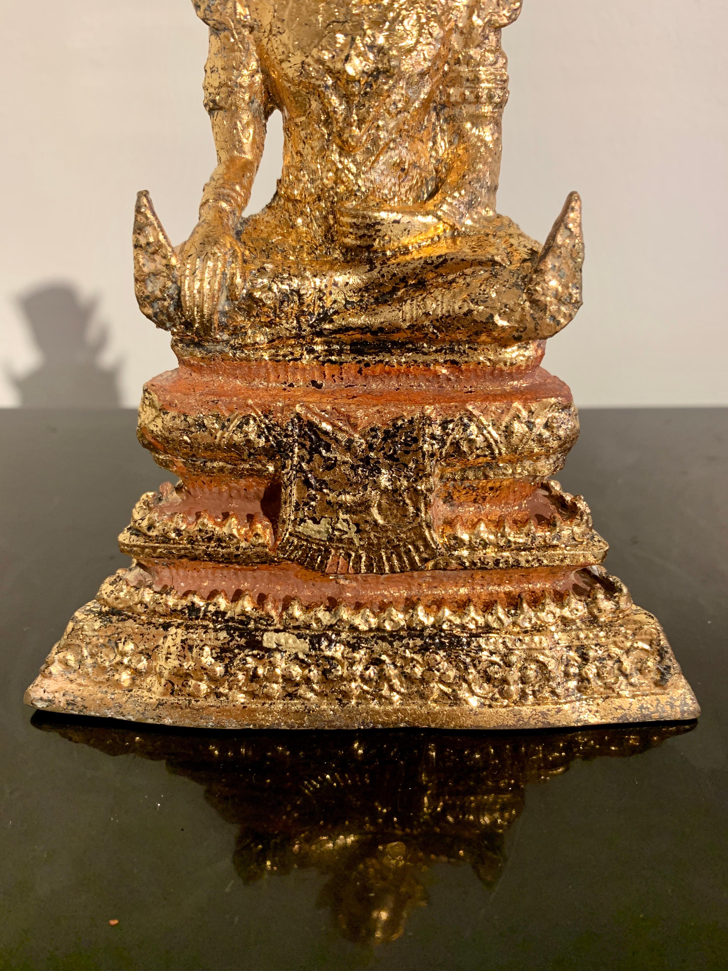 Small Thai Rattanakosin Gilt Bronze Phra Malai, Late 19th Century, Thailand 5