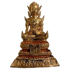 Small Thai Rattanakosin Gilt Bronze Phra Malai, Late 19th Century, Thailand