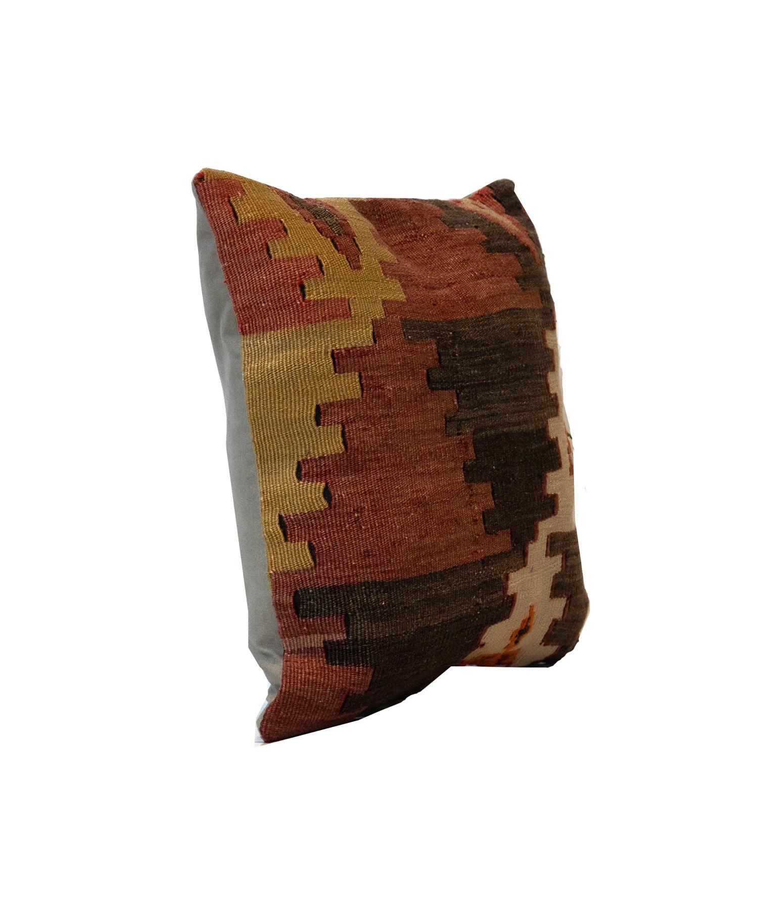 Turkish Small Throw Pillow Cover, Kilim Decorative Pillow, Bench Cushion Cover Rose Cut