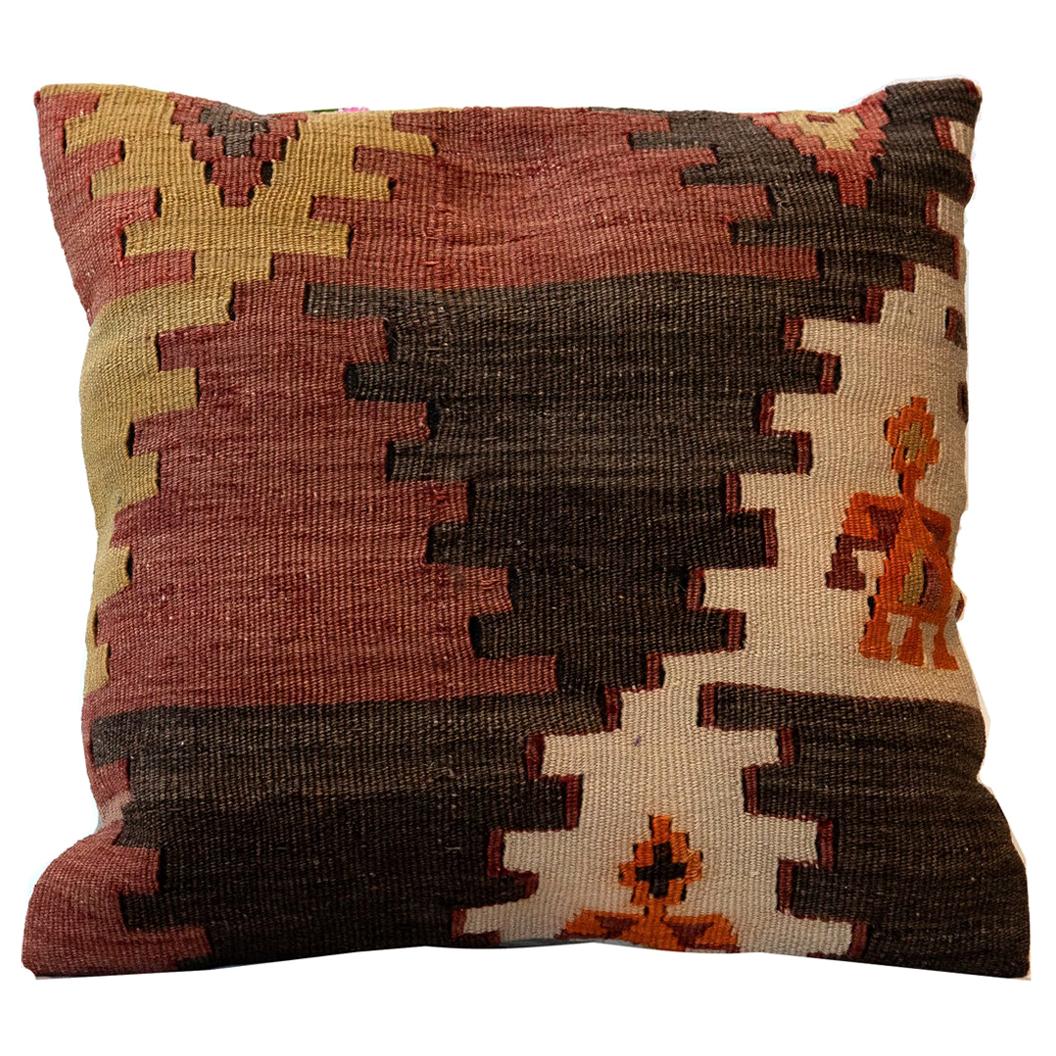 Small Throw Pillow Cover, Kilim Decorative Pillow, Bench Cushion Cover Rose Cut