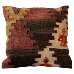 Vintage Small Throw Pillow Cover, Kilim Decorative Pillow, Bench Cushion Cover Rose Cut