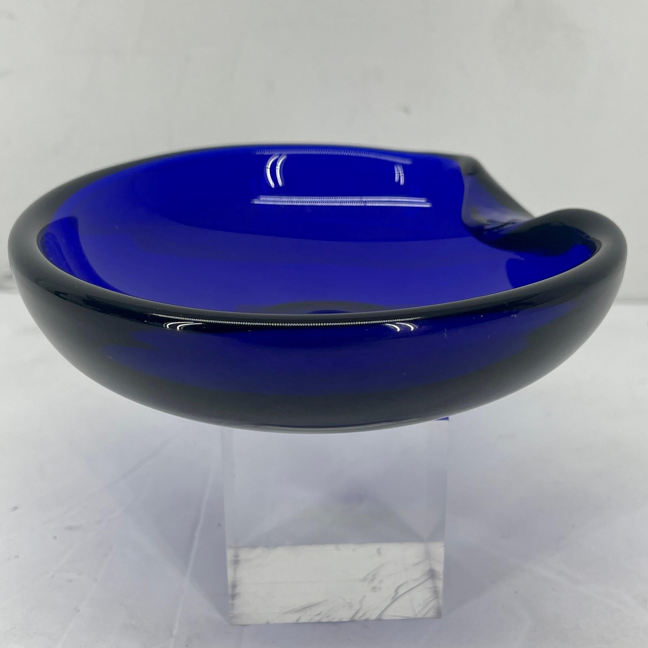 Art Glass Small Tiffany Elsa Peretti Cobalt Blue Thumbprint Glass Bowl