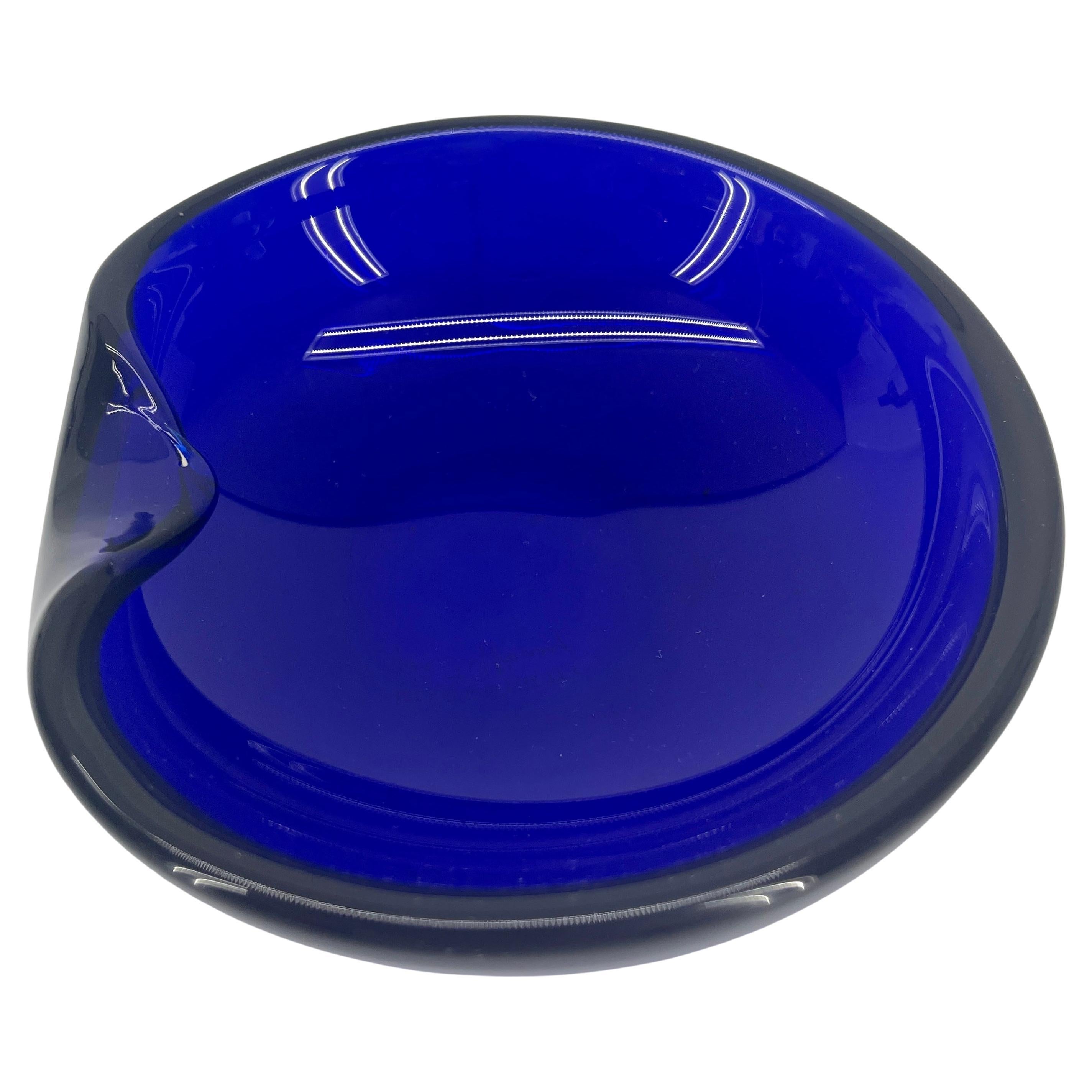 Small vintage Elsa Peretti Cobalt blue thumbprint glass bowl by Tiffany.