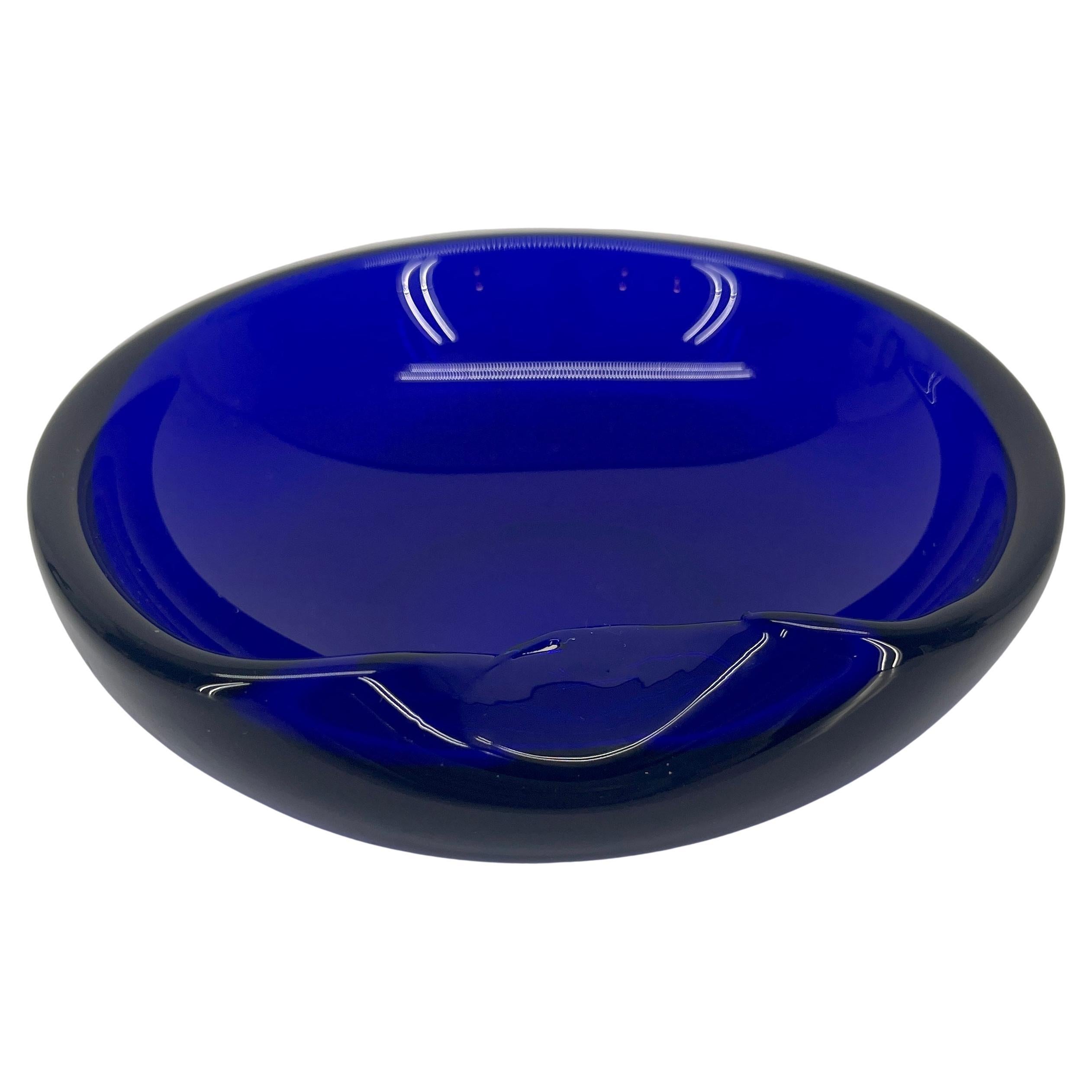 Hand-Crafted Small Tiffany Elsa Peretti Cobalt Blue Thumbprint Glass Bowl