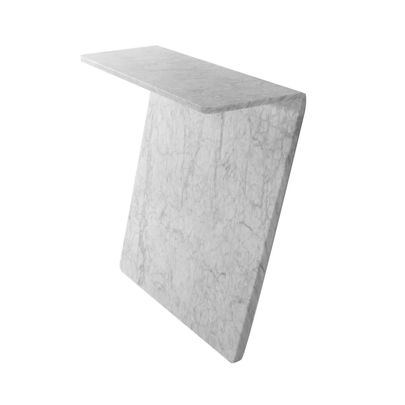 Console in white Carrara marble, matt polished finish.