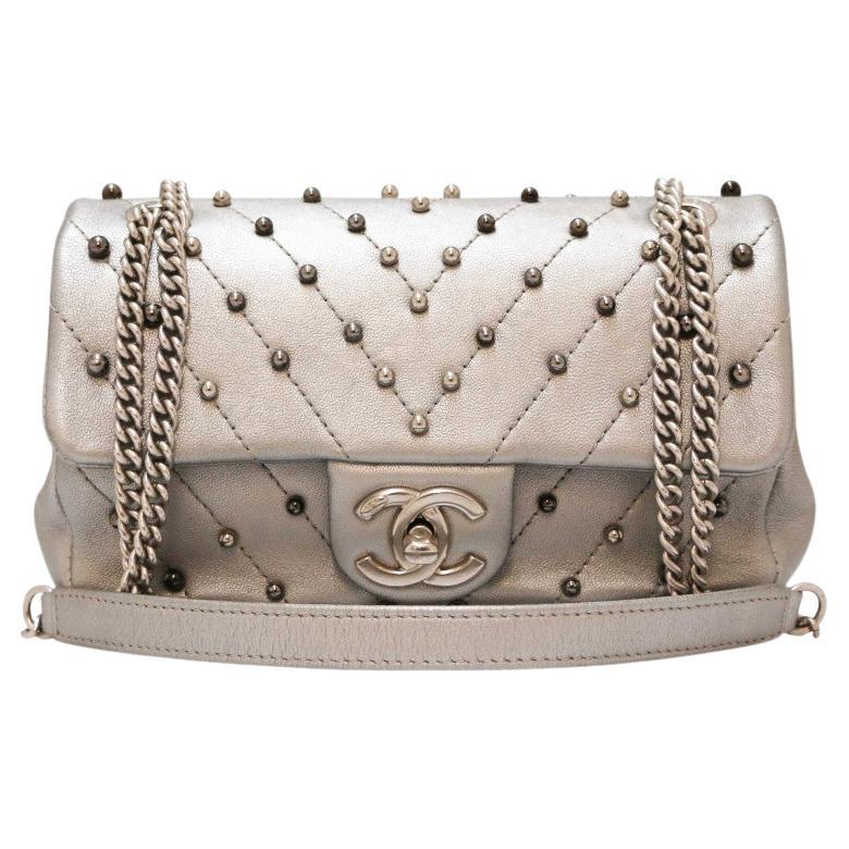 Small Timeless Chanel Silver Bag For Sale