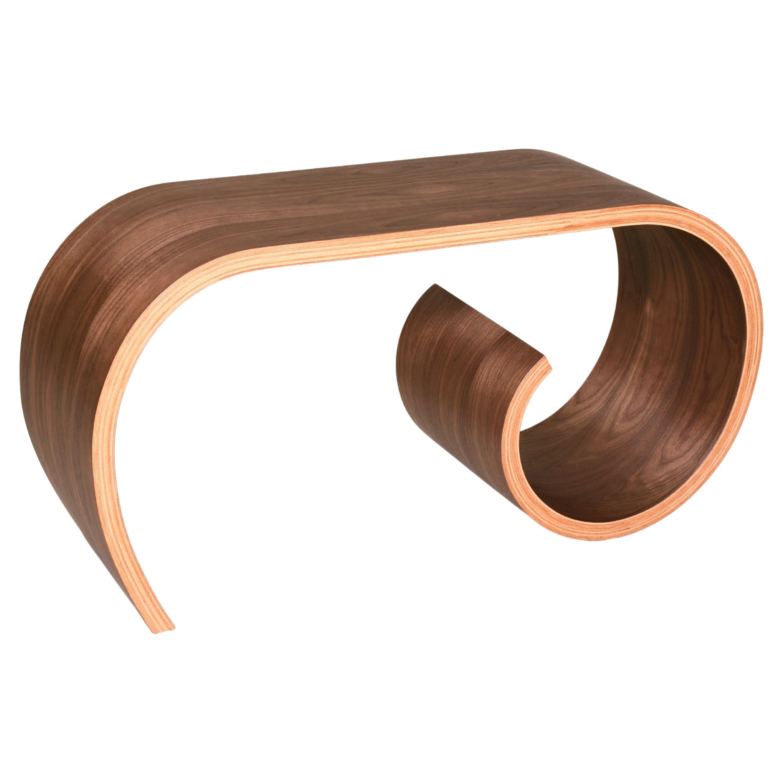 Small Toboggan Bench, in walnut veneer and oiled finish, hand made