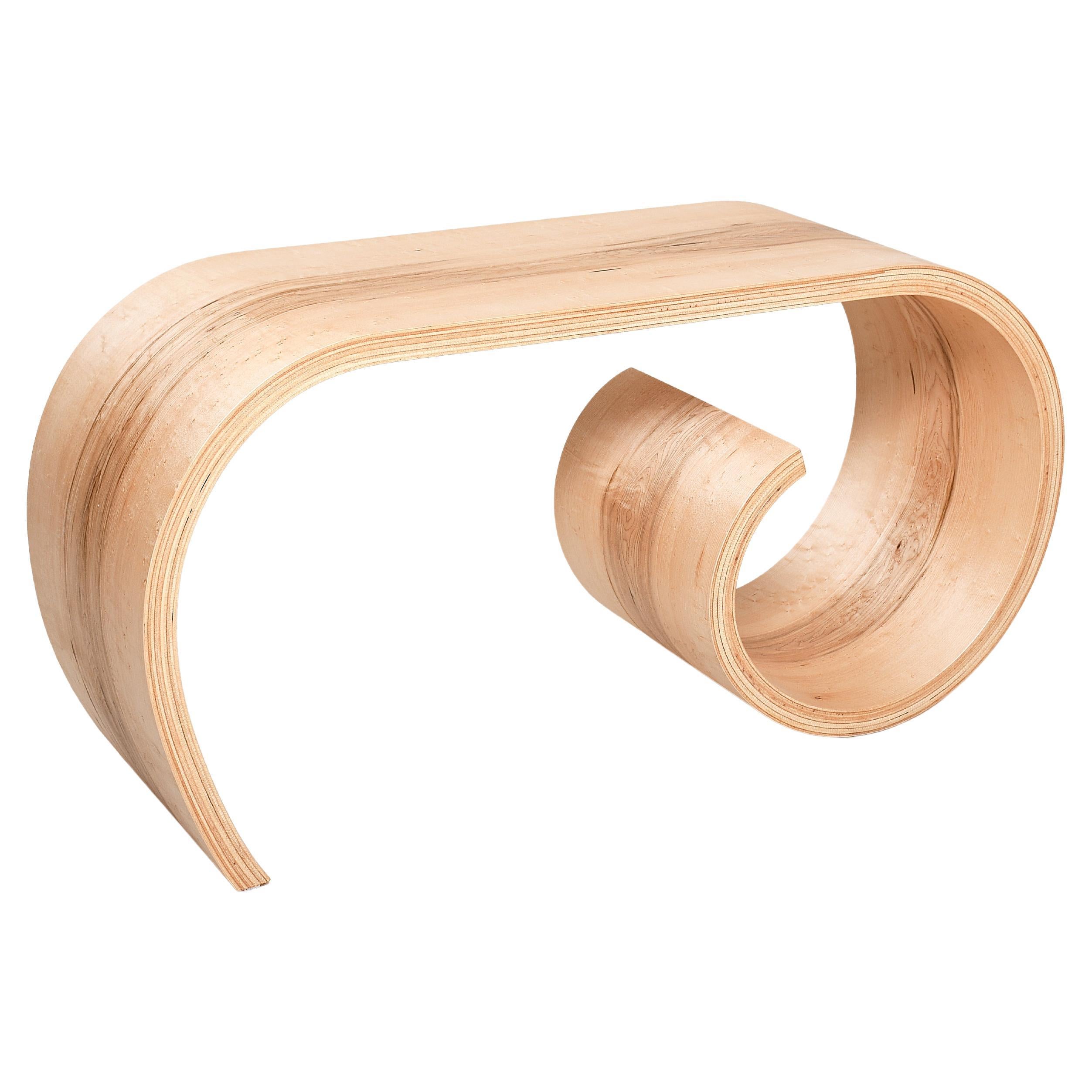 Small Toboggan Bench, in rustic Bird's eye Maple veneer, hand made For Sale