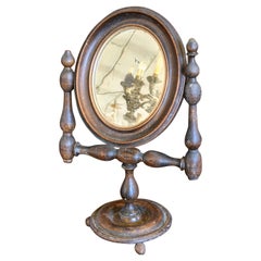 Small Toilet Psyche, Solid Walnut, Original Mirror, Mid 1800s
