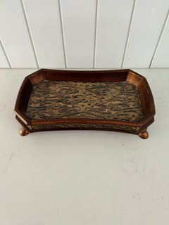 Small Tooled Brass and Wood Holder