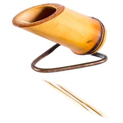 Retro Small Toothpick Holder Bamboo and Brass, Vienna, Around 1950s