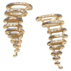 Small Tornado Earrings Made in 18 Karat Gold with White and Brown Diamonds