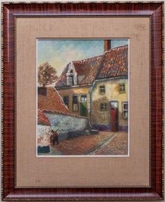 Small town street oil painting