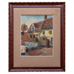 Small town street oil painting