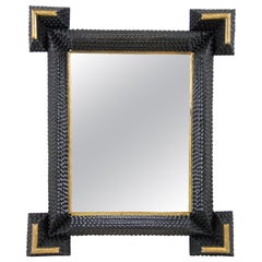 Small Tramp Art Wall Mirror Hand Carved with Golden Elements, Austria circa 1880