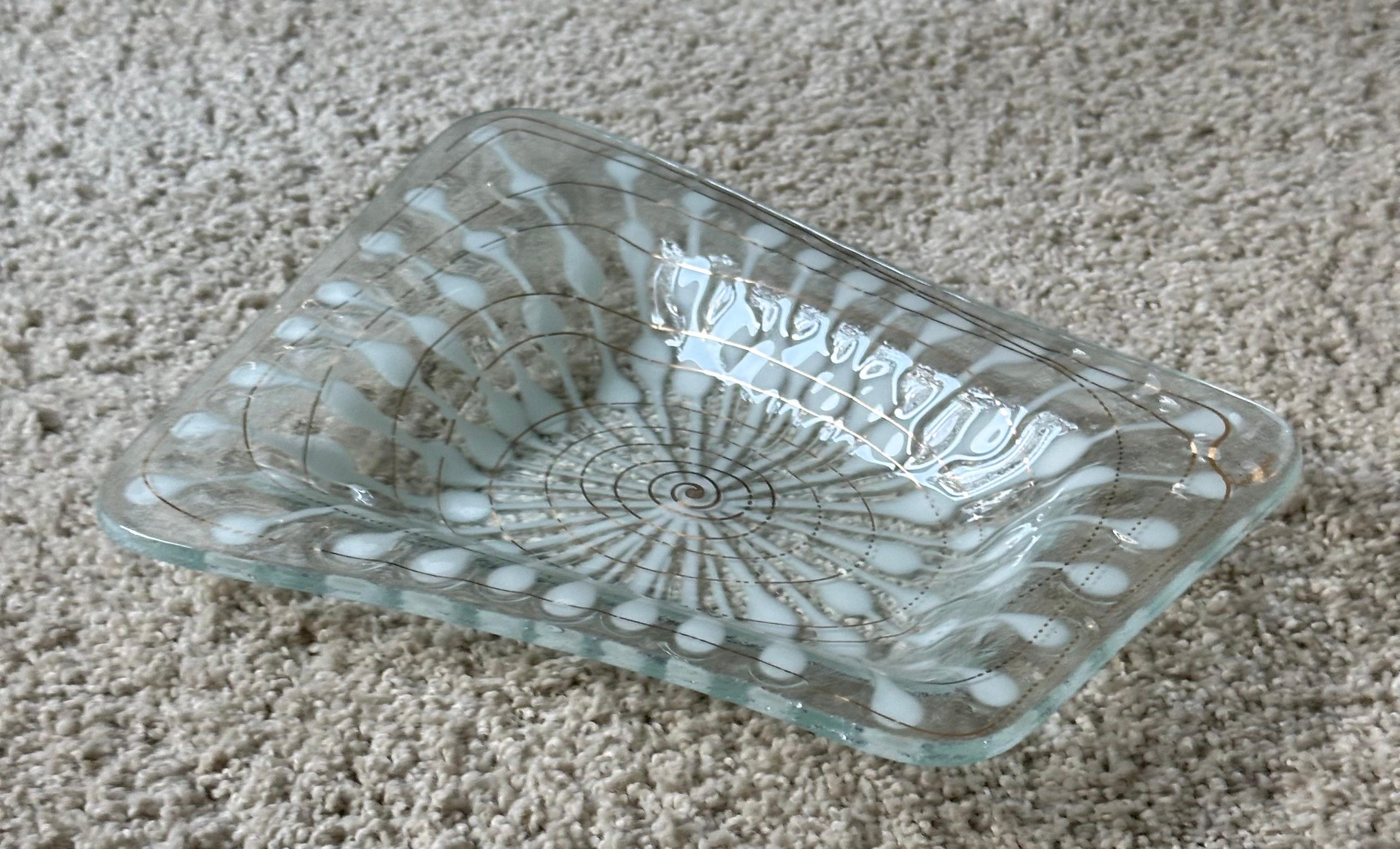 20th Century Small Trapezoid Shaped Fused Art Glass Bowl by Michael & Frances Higgins  For Sale