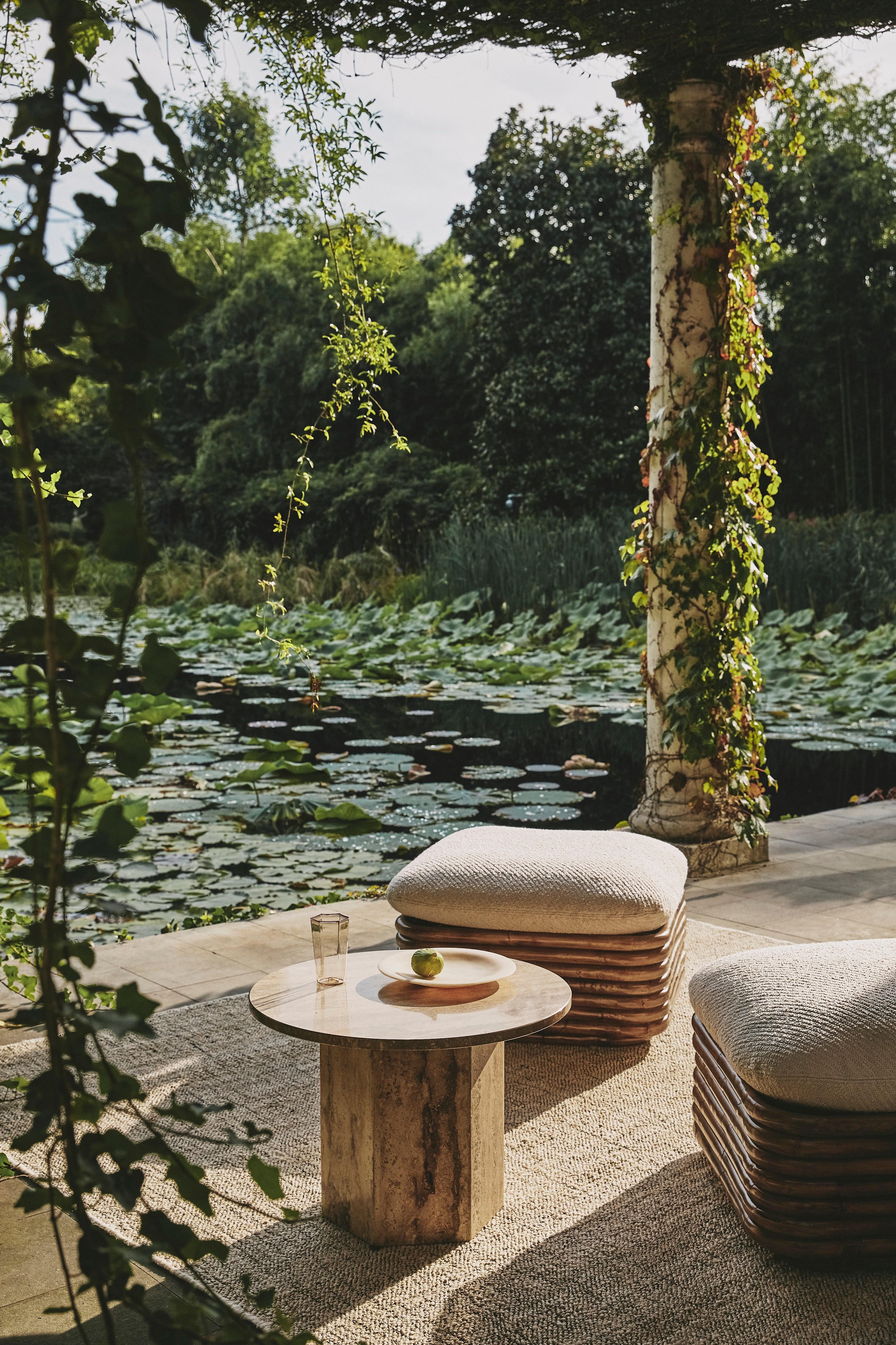 Mid-Century Modern Small Travertine 'Epic' Table in Warm Taupe by Gamfratesi for Gubi For Sale