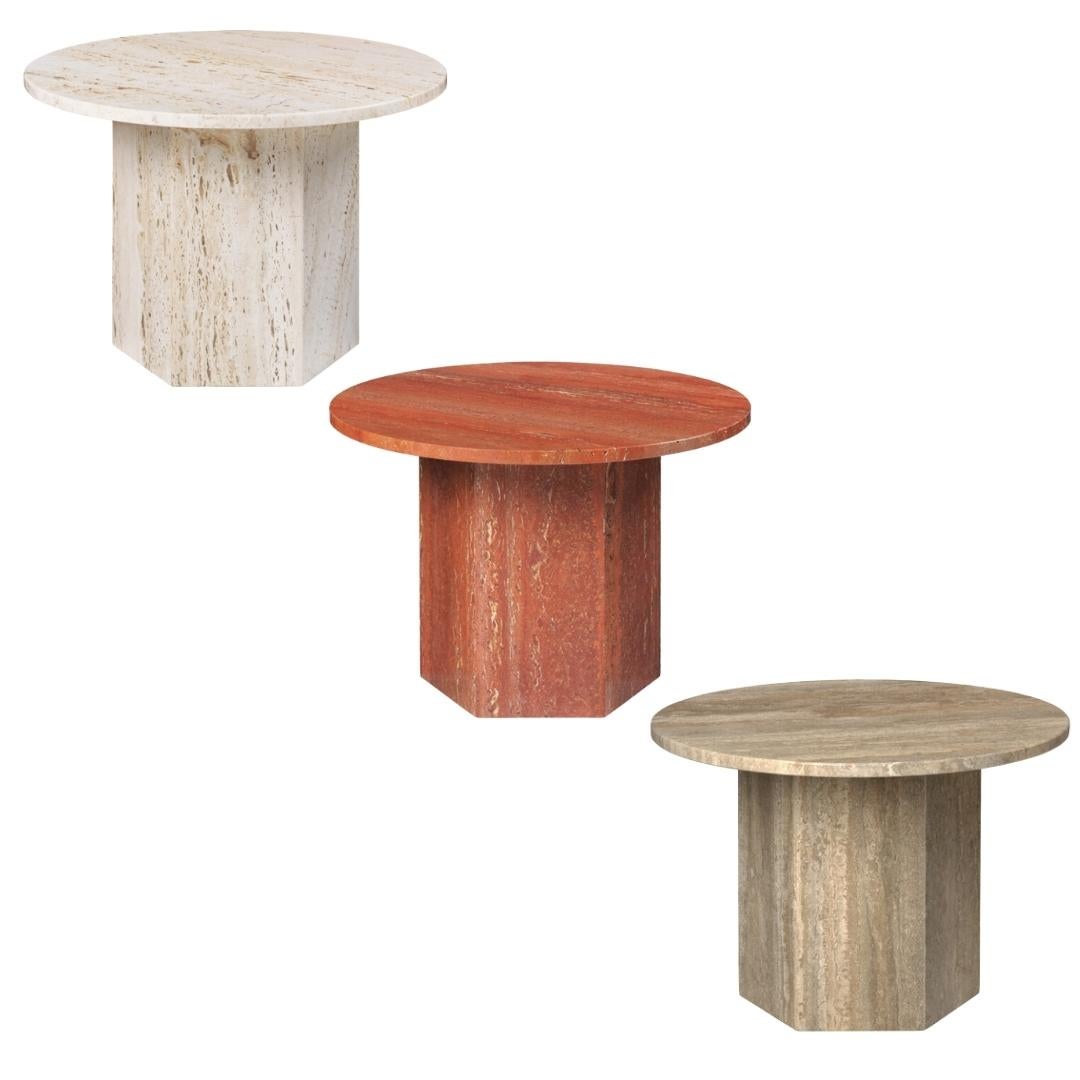 Small Travertine 'Epic' Table in Warm Taupe by Gamfratesi for Gubi For Sale 1