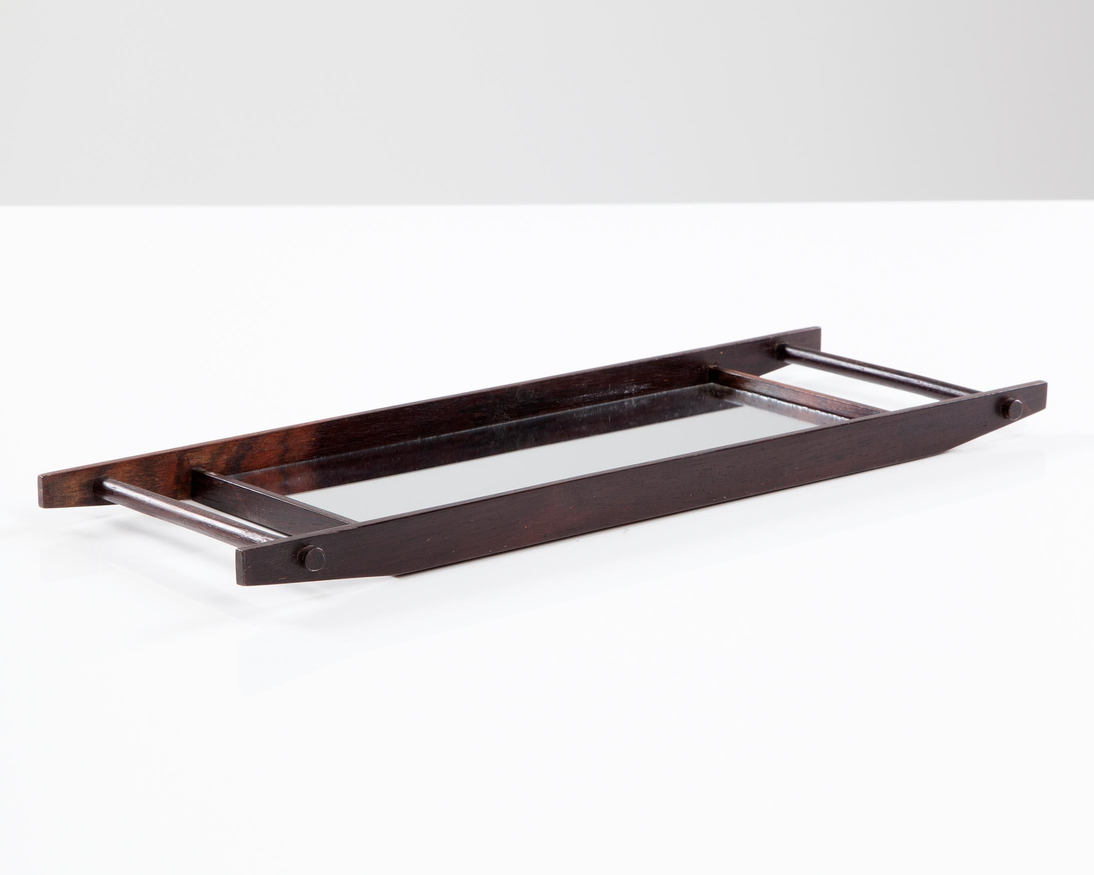 Small tray in rosewood with mirrored surface. Produced by L'Atelier, Brazil, 1960s.
 