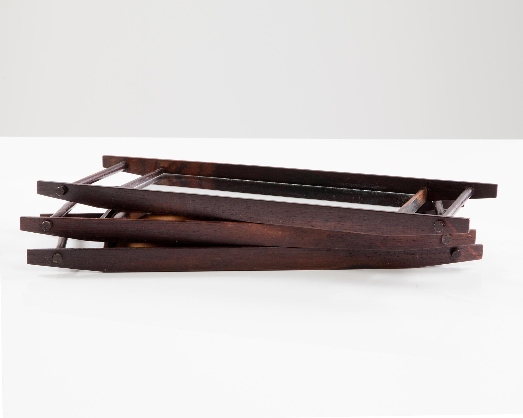 Modern Small Tray in Rosewood with Mirrored Surface by L'Atelier, 1960s