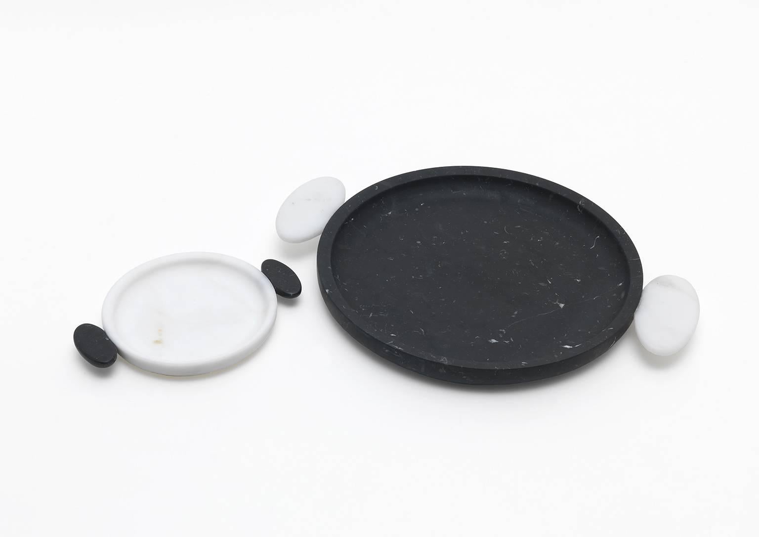 Modern Small Tray in White Michelangelo and Black Marquinia by M. Cibic, Italy in Stock For Sale