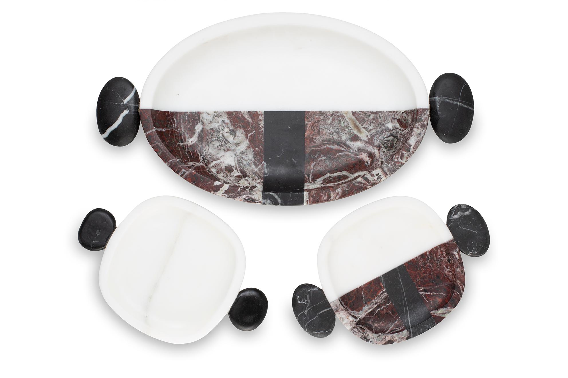 Small Tray in White Michelangelo and Black Marquinia by M. Cibic, Italy in Stock For Sale 1