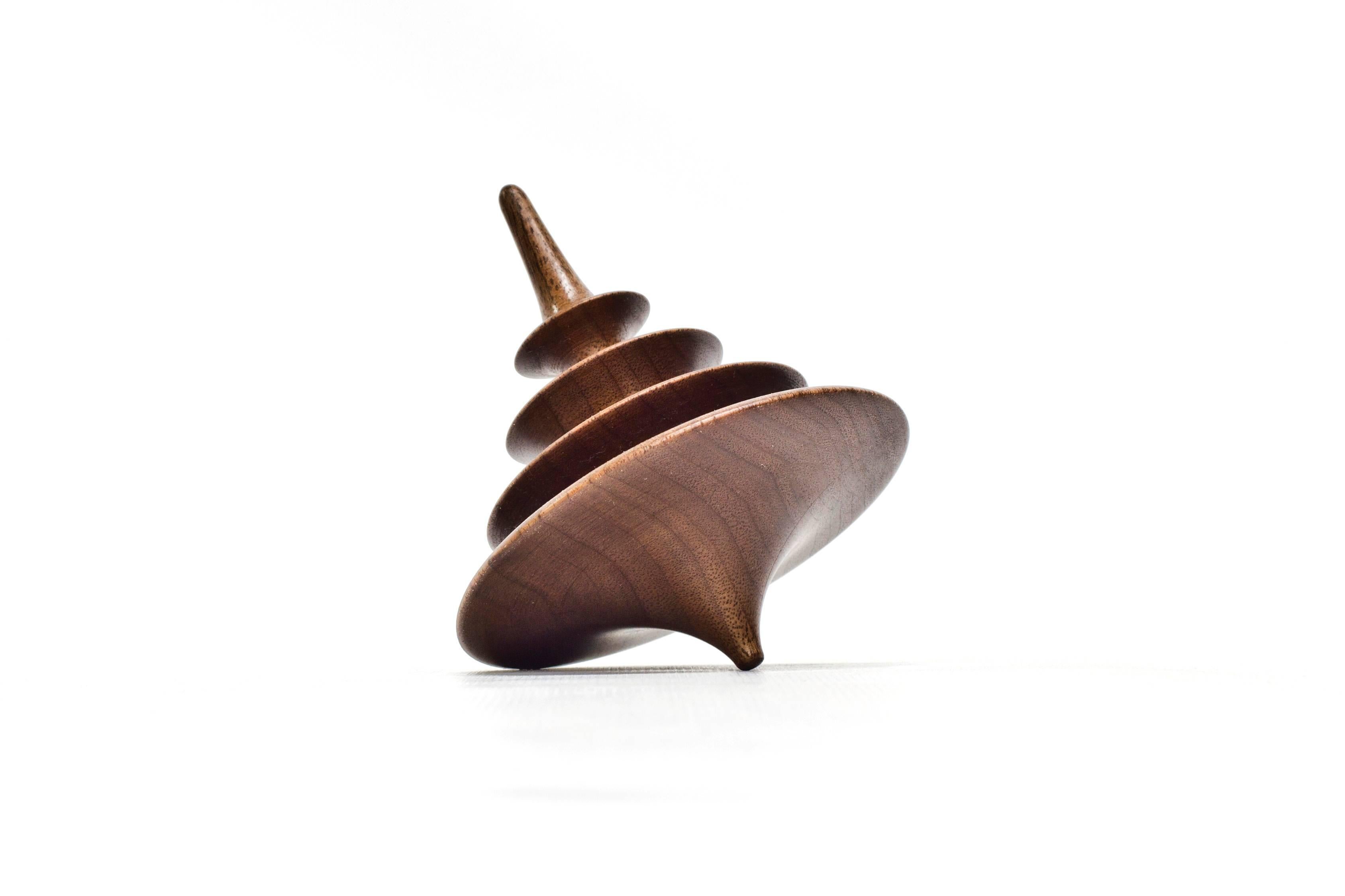 Modern Small Tree Elemental Spinning Top in Oiled Walnut by Alvaro Uribe for Wooda For Sale