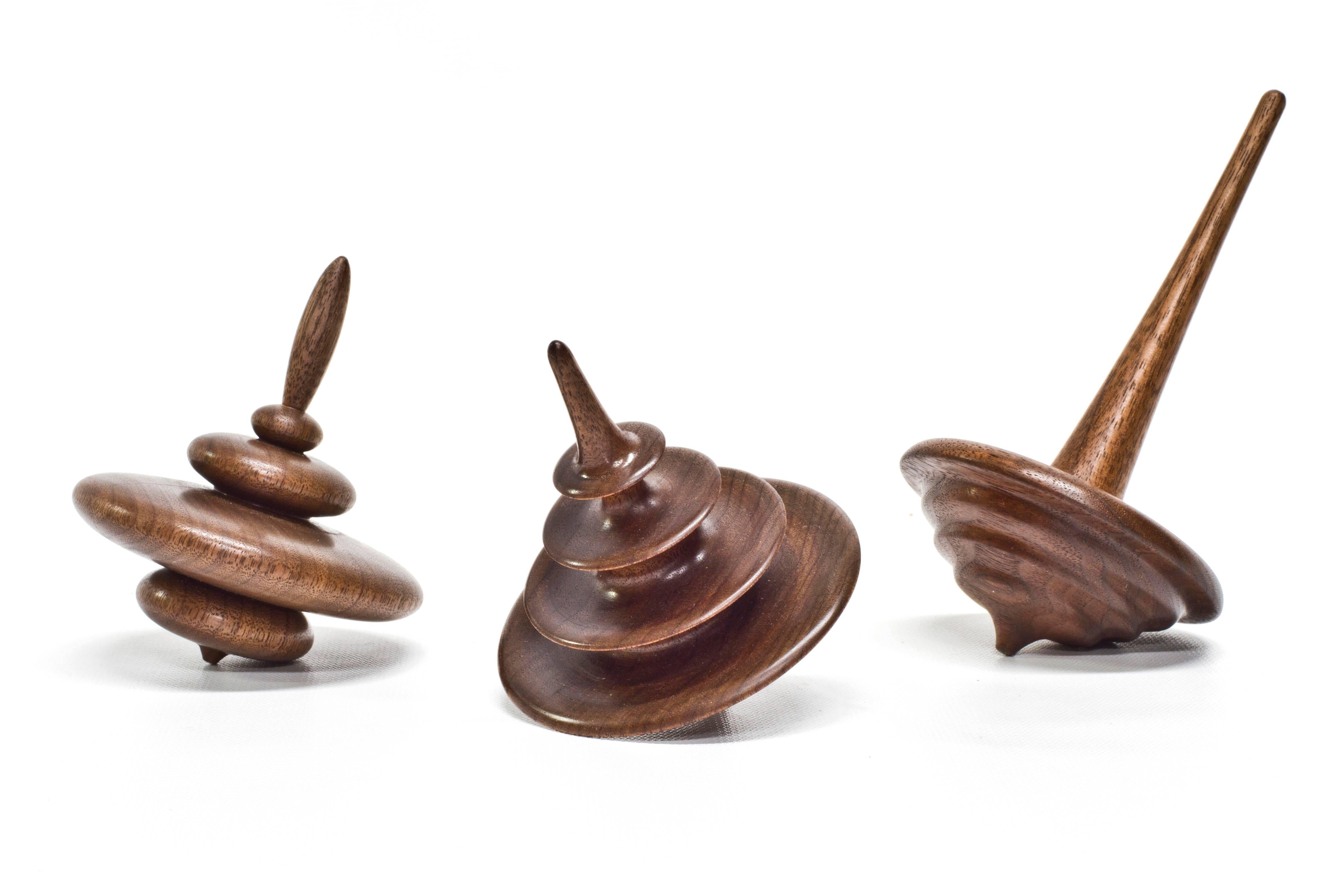 Turned Small Tree Elemental Spinning Top in Oiled Walnut by Alvaro Uribe for Wooda For Sale