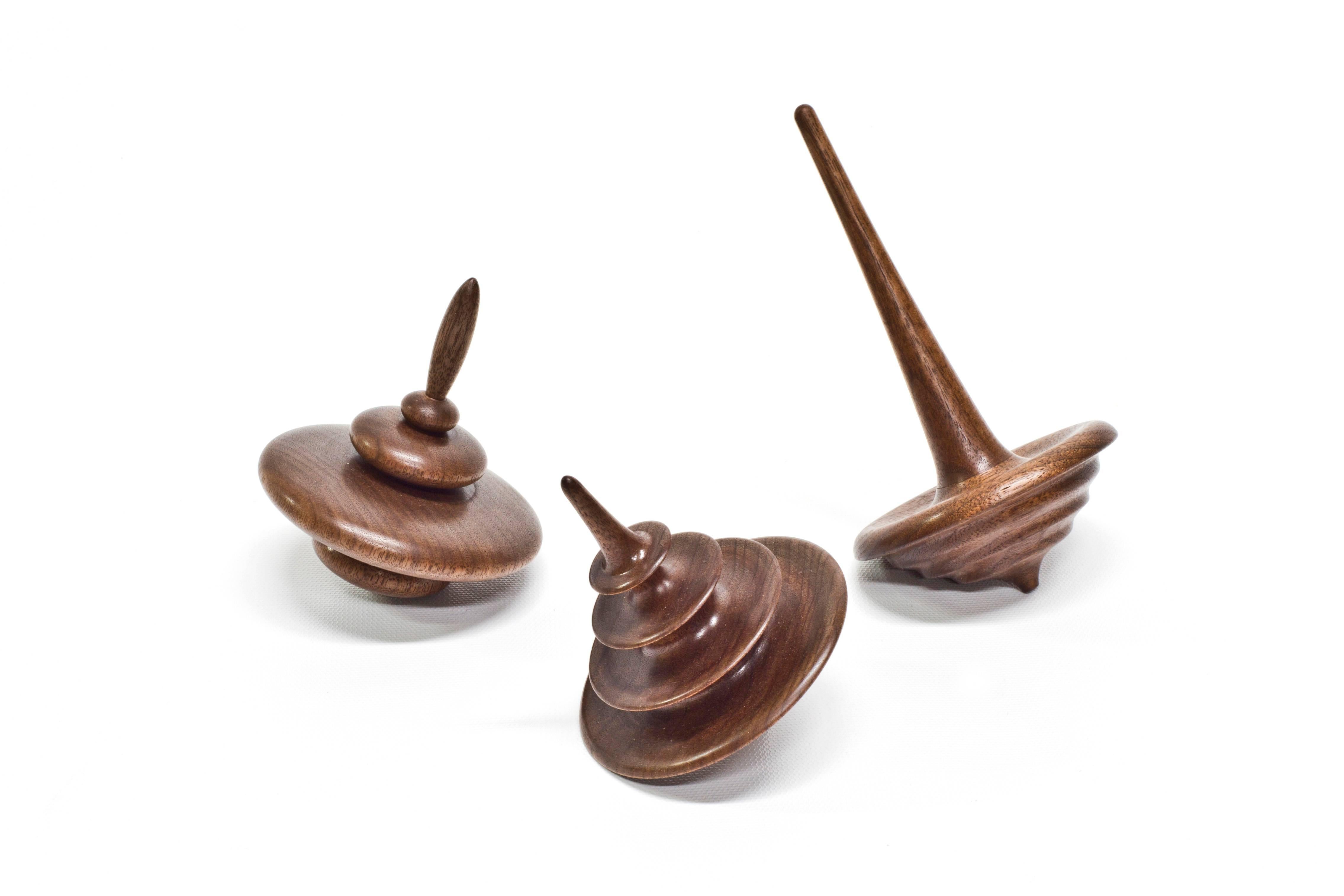 Hardwood Small Tree Elemental Spinning Top in Oiled Walnut by Alvaro Uribe for Wooda For Sale