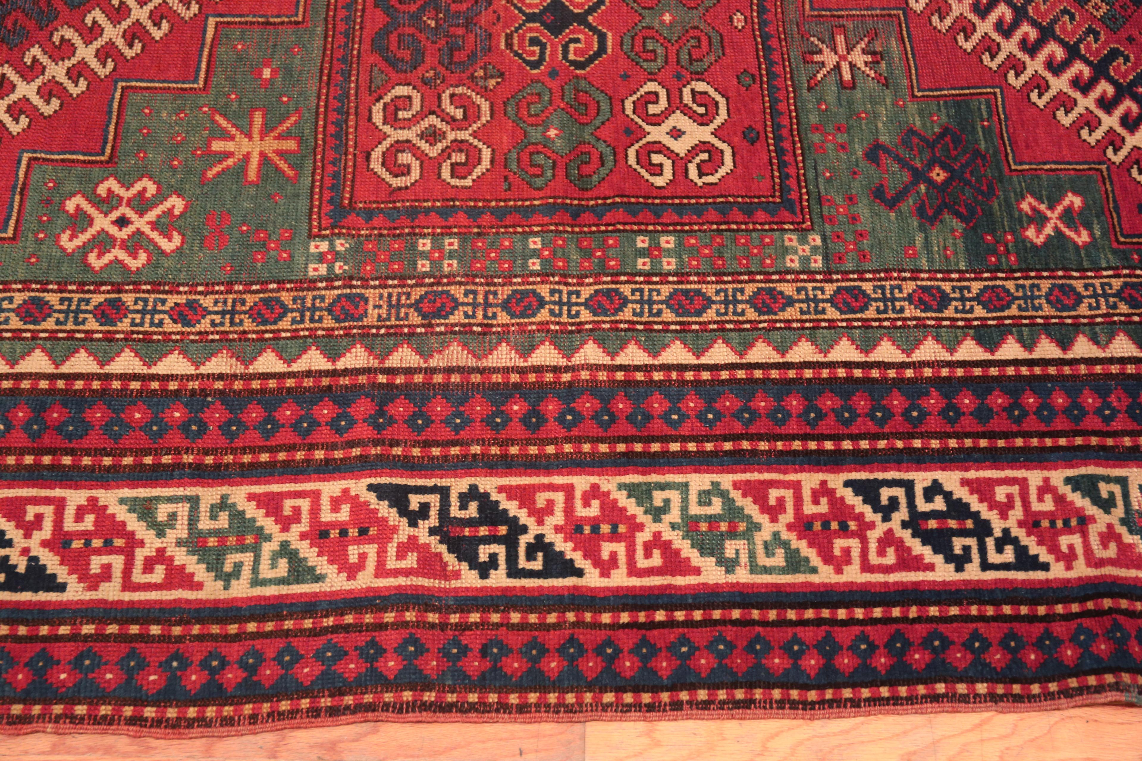Hand-Knotted  Small Tribal Antique Caucasian Kazak Islamic Prayer Area Rug 4'10