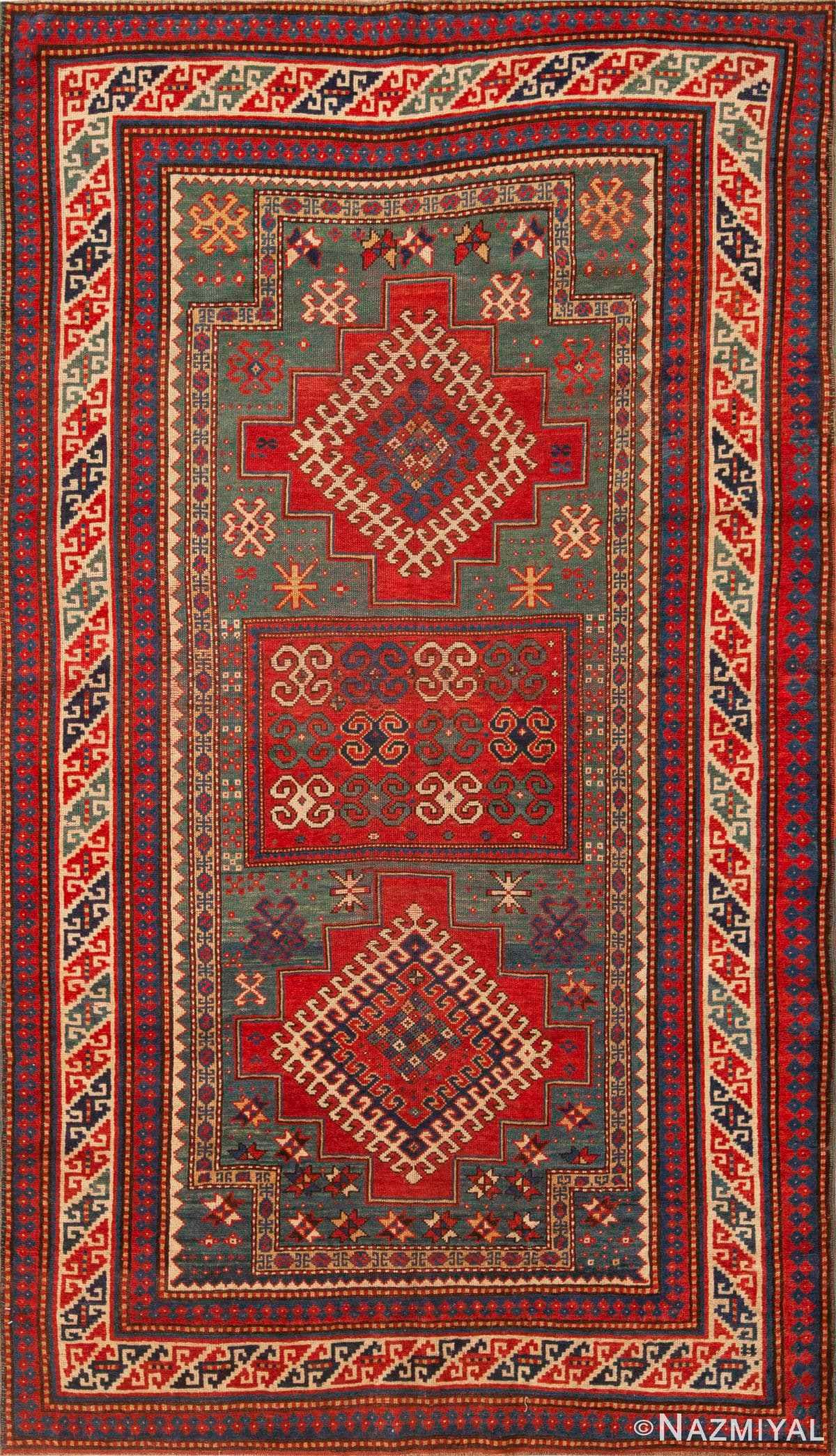  Small Tribal Antique Caucasian Kazak Islamic Prayer Area Rug 4'10" x 8'5" For Sale
