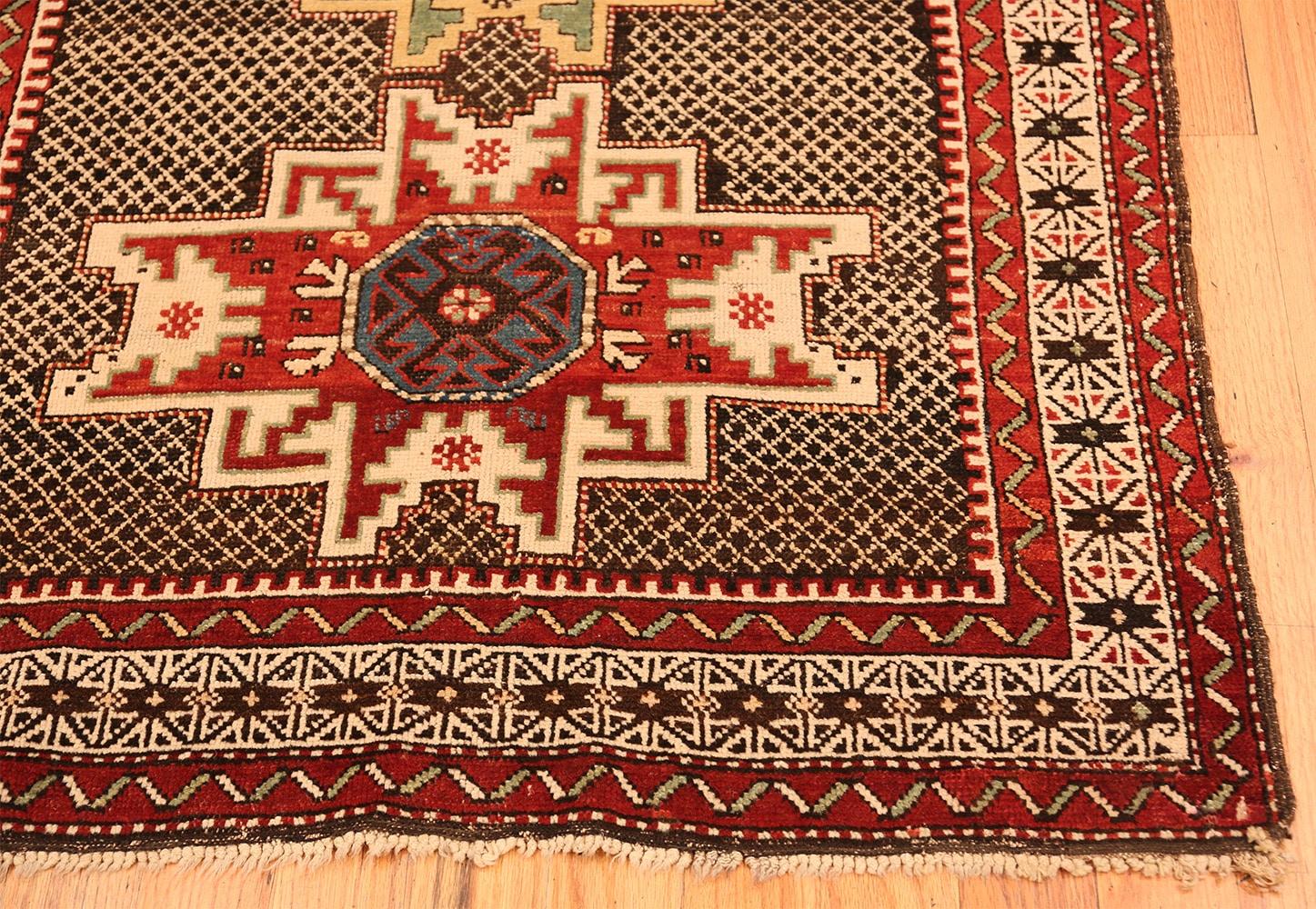 Hand-Knotted Small Tribal Antique Caucasian Kuba Rug. Size: 3 ft 6 in x 5 ft 6 in