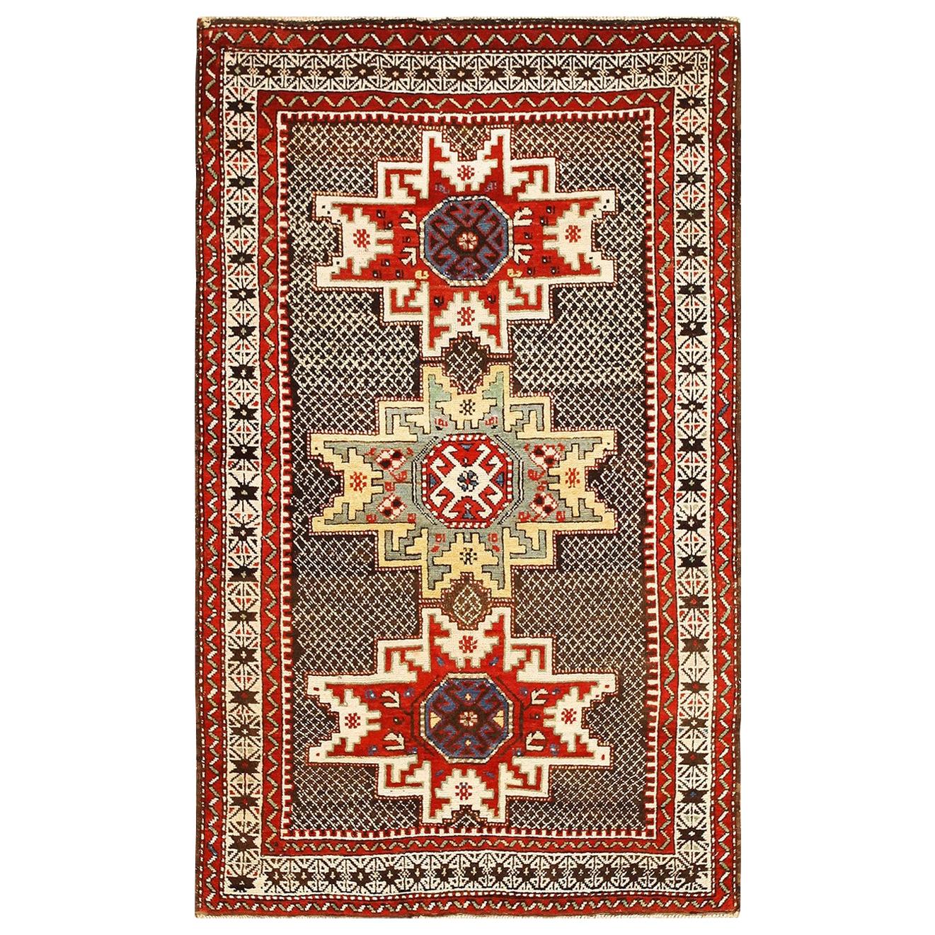 Small Tribal Antique Caucasian Kuba Rug. Size: 3 ft 6 in x 5 ft 6 in