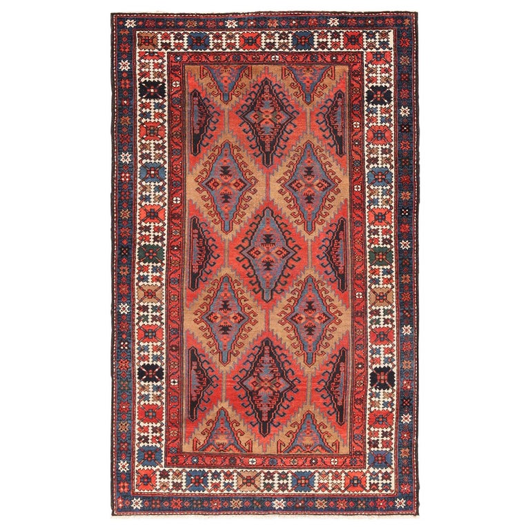 Small Tribal Geometric Antique Northwest Persian Rug. Size: 4 ft 6 in x 7  ft For Sale at 1stDibs