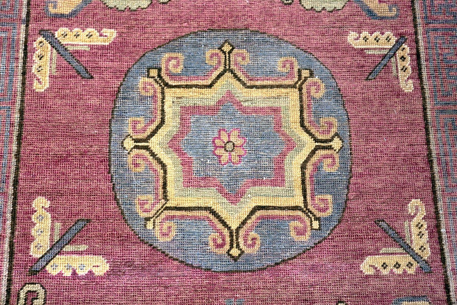 Hand-Knotted Small Tribal Purple Antique Khotan Rug. Size: 4 ft x 8 ft (1.22 m x 2.44 m)