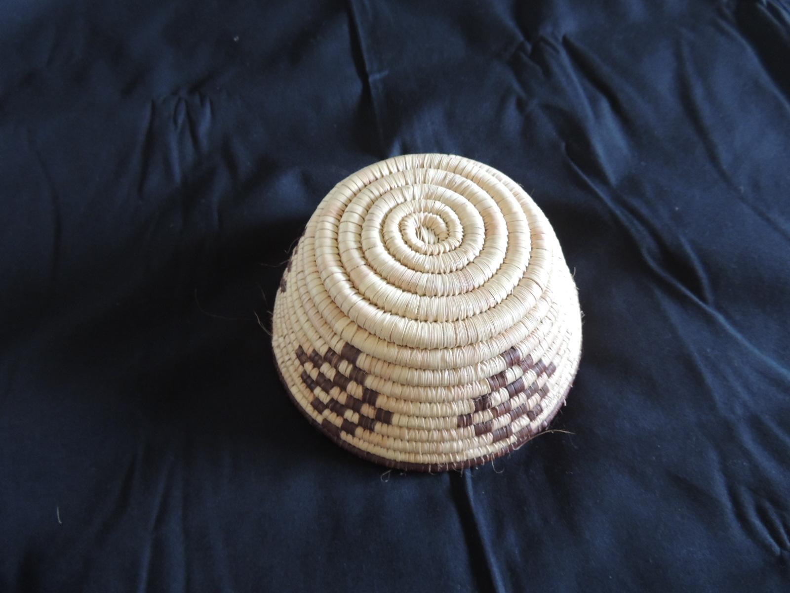 North American Small Tribal Woven Basket in Natural and Brow