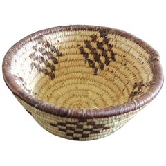 Small Tribal Woven Basket in Natural and Brow